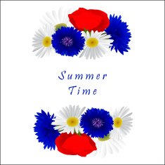 Vector white background with chamomile cornflowers and poppy