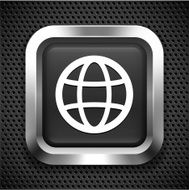 Globe on Black Square Button N3