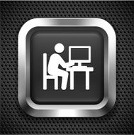 Businessman and Workstation on Black Square Button