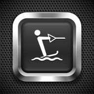 Water Skiing on Black Square Button