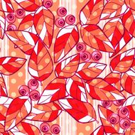 Seamless pattern wild berries branch leaves retro background N3