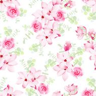 Magnolia and rose blossom seamless vector pattern