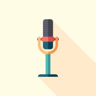 Retro microphone flat square icon with long shadows