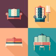 Art deco furniture flat square icons with long shadows