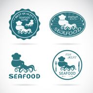 Set of vector octopus seafood labels on white background