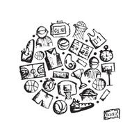 Basketball icons set sketch for your design N2