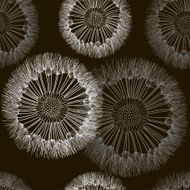Seamless pattern of dandelion Hand-drawn floral background Monochrome vector illustration