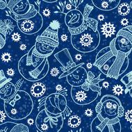 Seamless pattern with cute cartoon snowmen Vector illustration holiday background N2