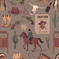 Wild West colored hand drawn pattern