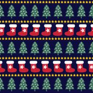 Seamless Christmas pattern - Xmas trees stars and xmas socks