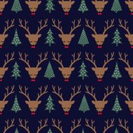 Cute sleeping deer with bow and Xmas Trees seamless pattern