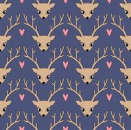 Cute deer with heart background for winter holidays