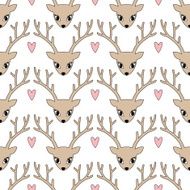 Deer head seamless pattern Cute deer with heart background