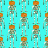 Sketch skeleton with curved pumpkin head