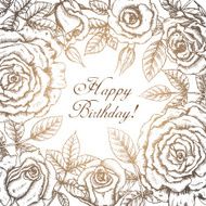 Vintage elegant greeting card with graphic flowers (roses)