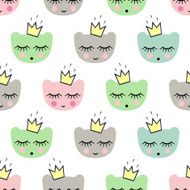 Seamless pattern with sleeping bears crowns for kids holidays N2
