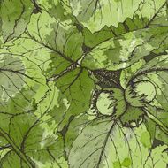 Decorative seamless pattern with hazelnuts and leaves water