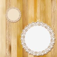 Lace frame on wooden background EPS8