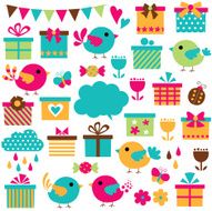 birds and gifts clip art set