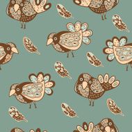 Vector vintage birds seamless pattern with feathers