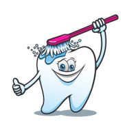 Cartoon happy tooth with brush