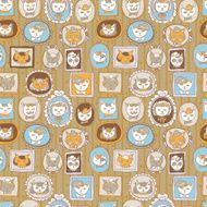 cute cats retro portraits seamless pattern vintage vector pets background