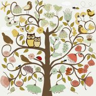 Stylized tree with flowers and birds