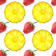 Watercolor seamless pattern with pineapples and strawberry N2