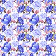 Seamless pattern with blue peonies leaves
