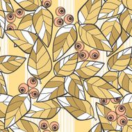 Seamless pattern wild berries branch leaves retro texture background