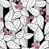 Seamless pattern wild berries branch leaves retro texture background N2