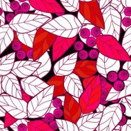 Seamless pattern pink wild berries branch leaves texture background