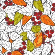 Seamless pattern red wild berries branch leaves retro background