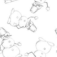 Snowmen Hand-drawn line illustration Seamless background 1