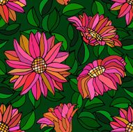 seamless pattern with pink flower and leaves vector illustratio