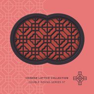 Chinese window tracery lattice double round frame 07 cross square