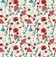 Wine seamless pattern with biootle and glass