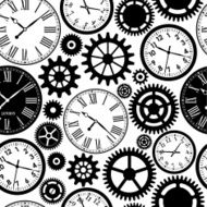 Clock`s seamless pattern Black and white texture of time