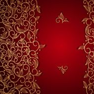 Red invitation with gold lace floral ornament