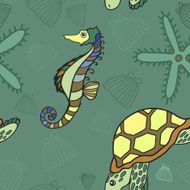 green hand drawn seamless sea pattern