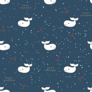 Seamless background with cartoon whales