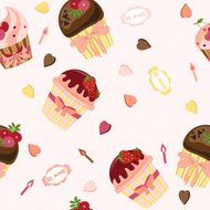 Seamless pattern with cute cartoon cupcakes