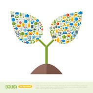 Sprout with Ecology Icons Pattern