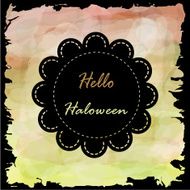 Black circle banner on light pink green vintage halloween backgr