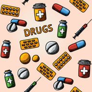 Seamless drugs pills handdrawn pattern with - box tablets blister