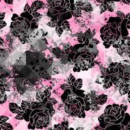 Black grunge roses on trash pink background