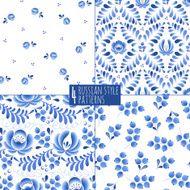Blue flowers and leaves floral russian porcelain beautiful folk ornament