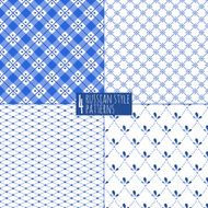 Blue plaid checkered russian porcelain beautiful folk ornament