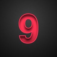 Number 9 Design (Nine) Red on Carbon Fiber Background