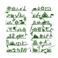 Shelves with fishing icons sketch for your design N2